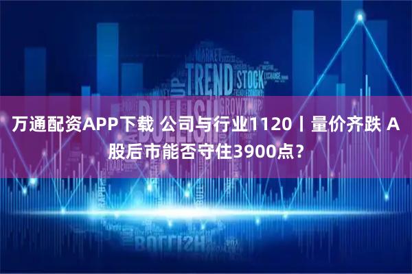 万通配资APP下载 公司与行业1120丨量价齐跌 A股后市能否守住3900点？